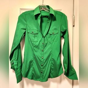 Express green roll-up sleeve blouse